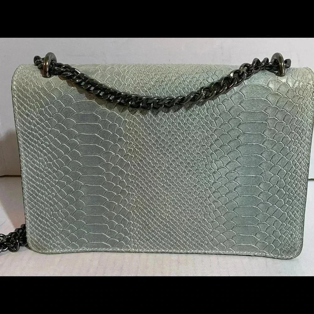 Handcrafted vintage green blue leather suede satchel handbag